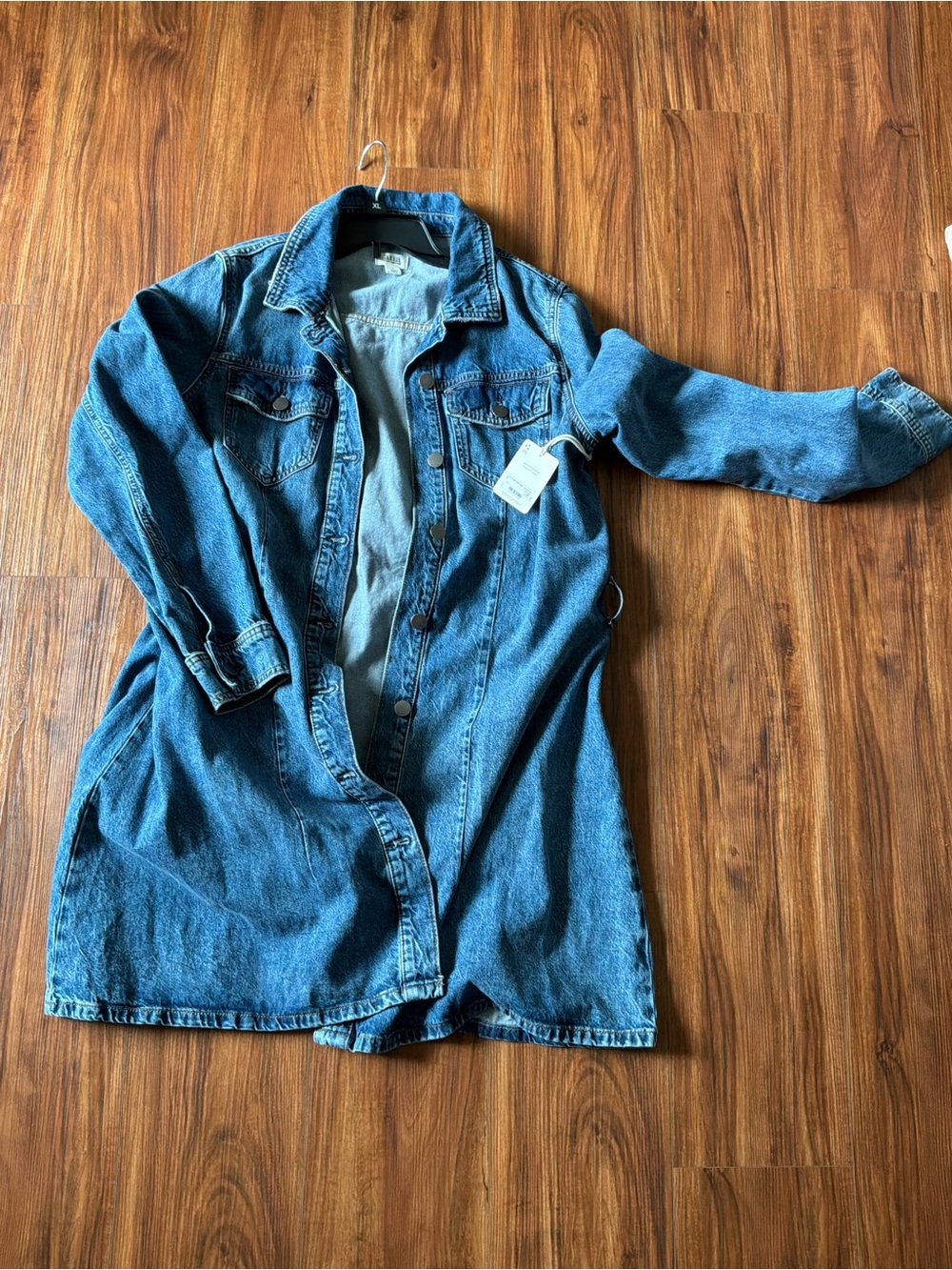 a.n.a Dark Blue Denim Long Sleeve Shirt Dress - Picture 6 of 13